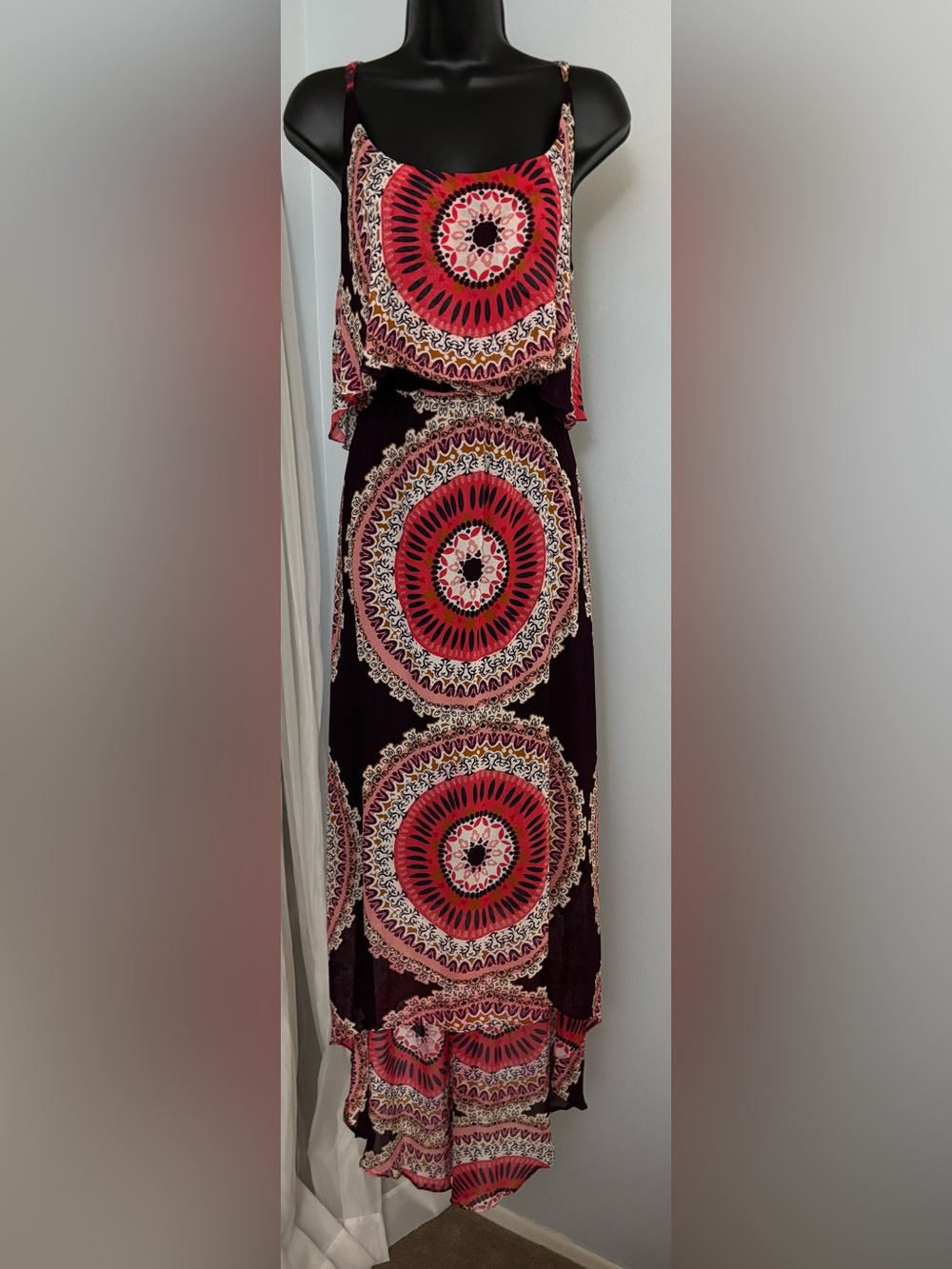 Sanctuary Plum Maxi Dress with Coral & Cream Medallion Print